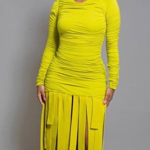 Amnesia Fringe Dress (Chartreuse)